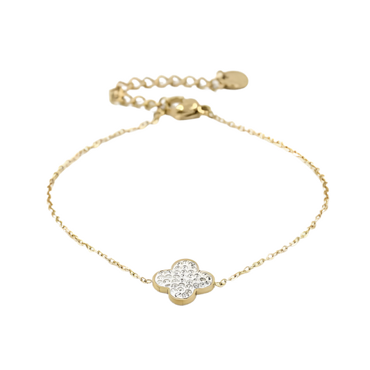 Armband met wit klavertje, goud