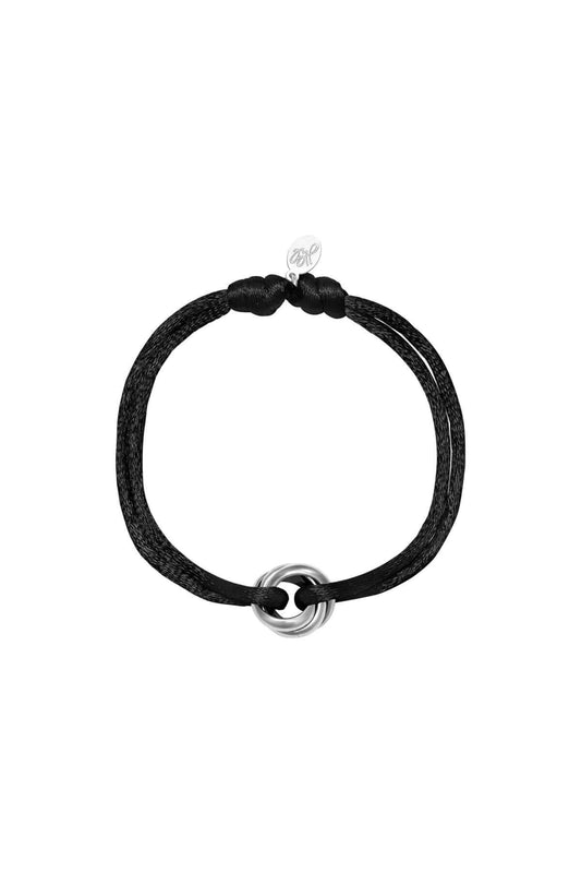 Zwart stoffen armband, zilver