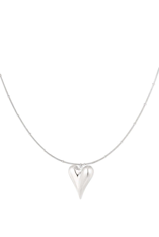 Chunky hart ketting, zilver, 65cm lengte